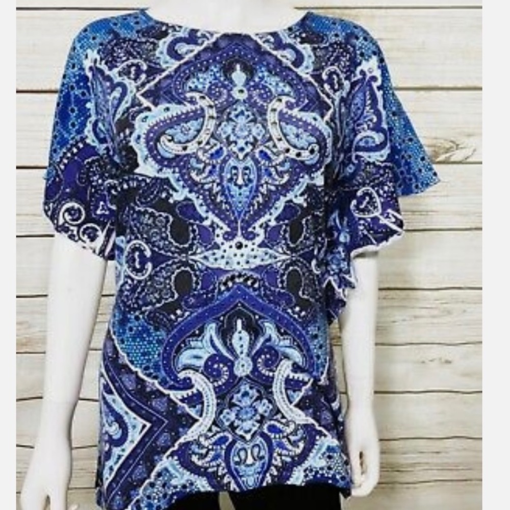 Style&Co. Blue summer top with drawstrings and metallic detailing